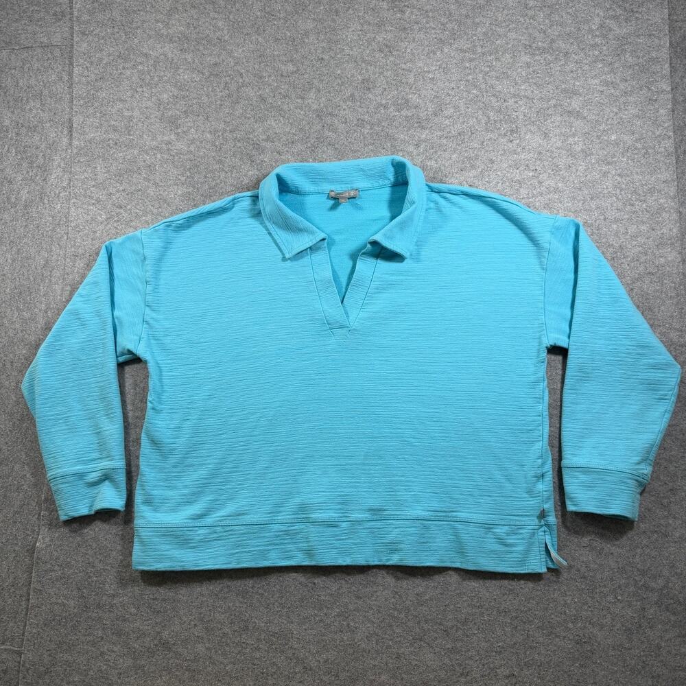 Talbots UPF 50+ Top Womens XL Turquoise French Terry Slub Knit V-Neck Stretch